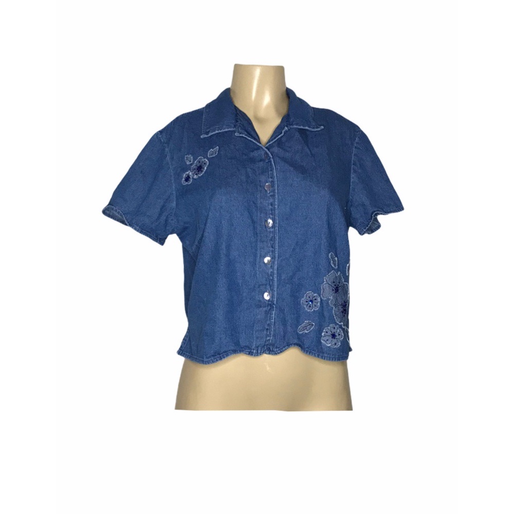 Denim Robbie Bee Sz 12 Jean Blue top Western Country Womens Vintage Exposed Back